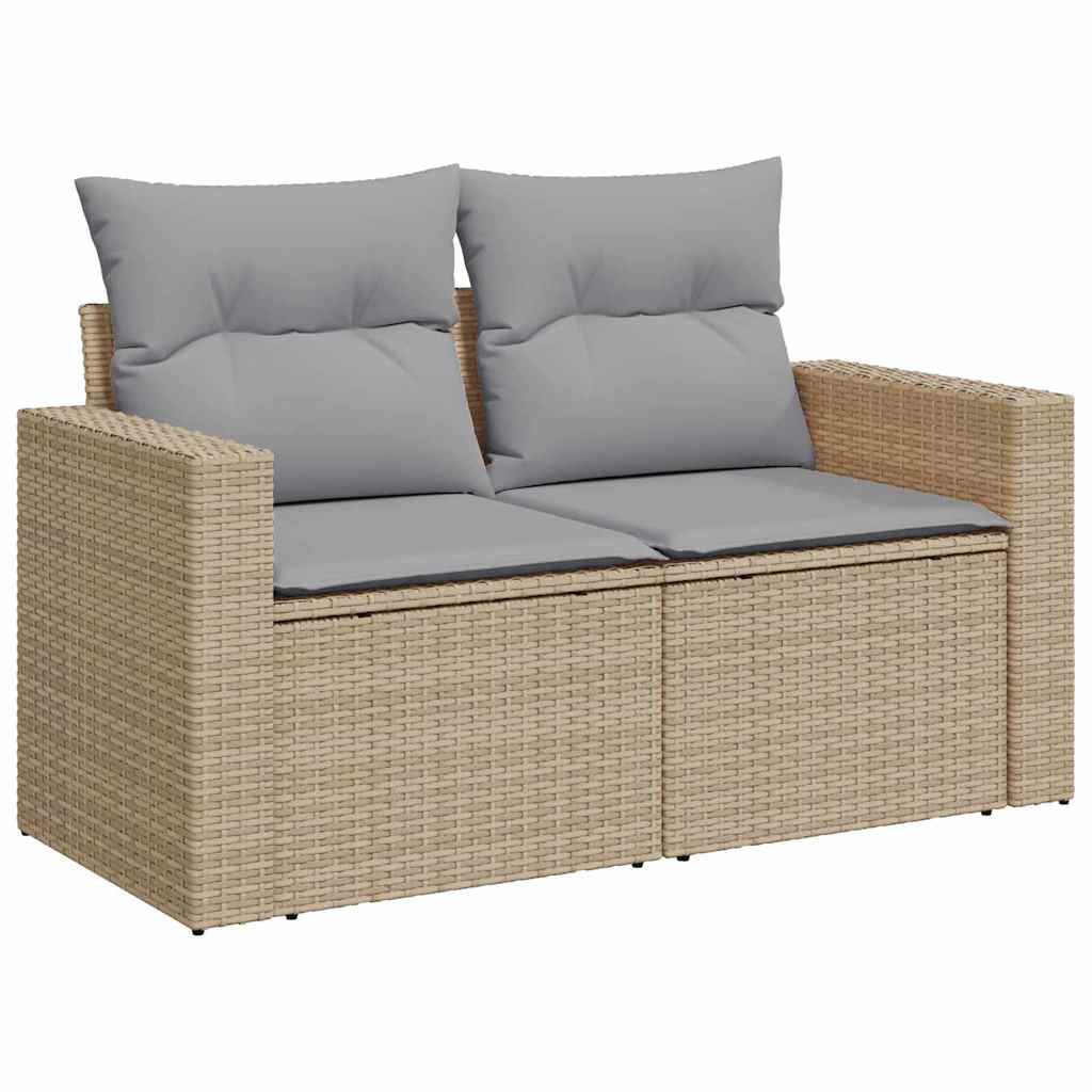 10 dalių sodo sofa komplektas su pagalvėmis Smėlio Poli ratanas Akacijos mediena - Namų Idėja