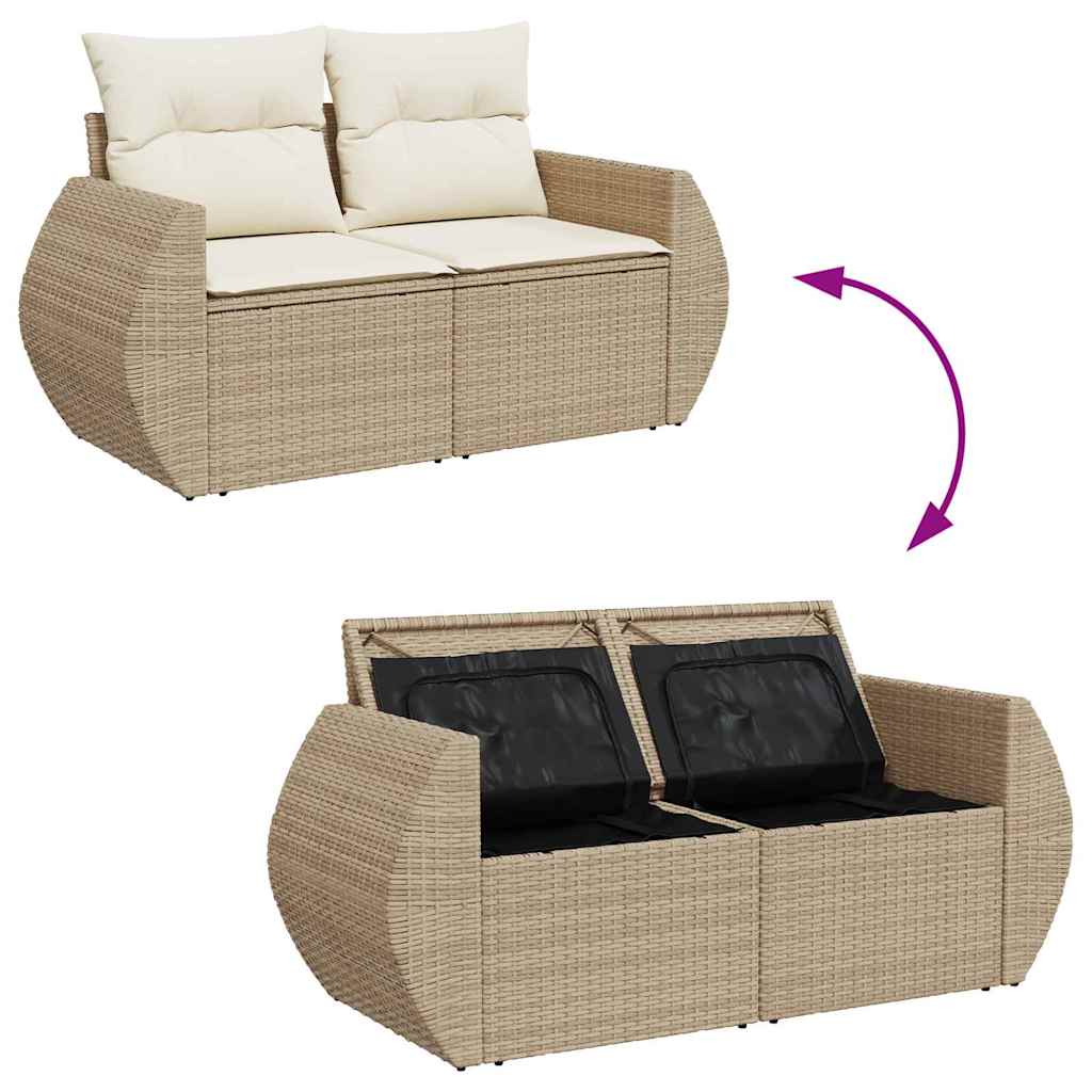 10 Dalių Sodo Sofa Komplektas su Pagalvėmis Smėlio Spalva Poli Ratanas Akacija - Namų Idėja