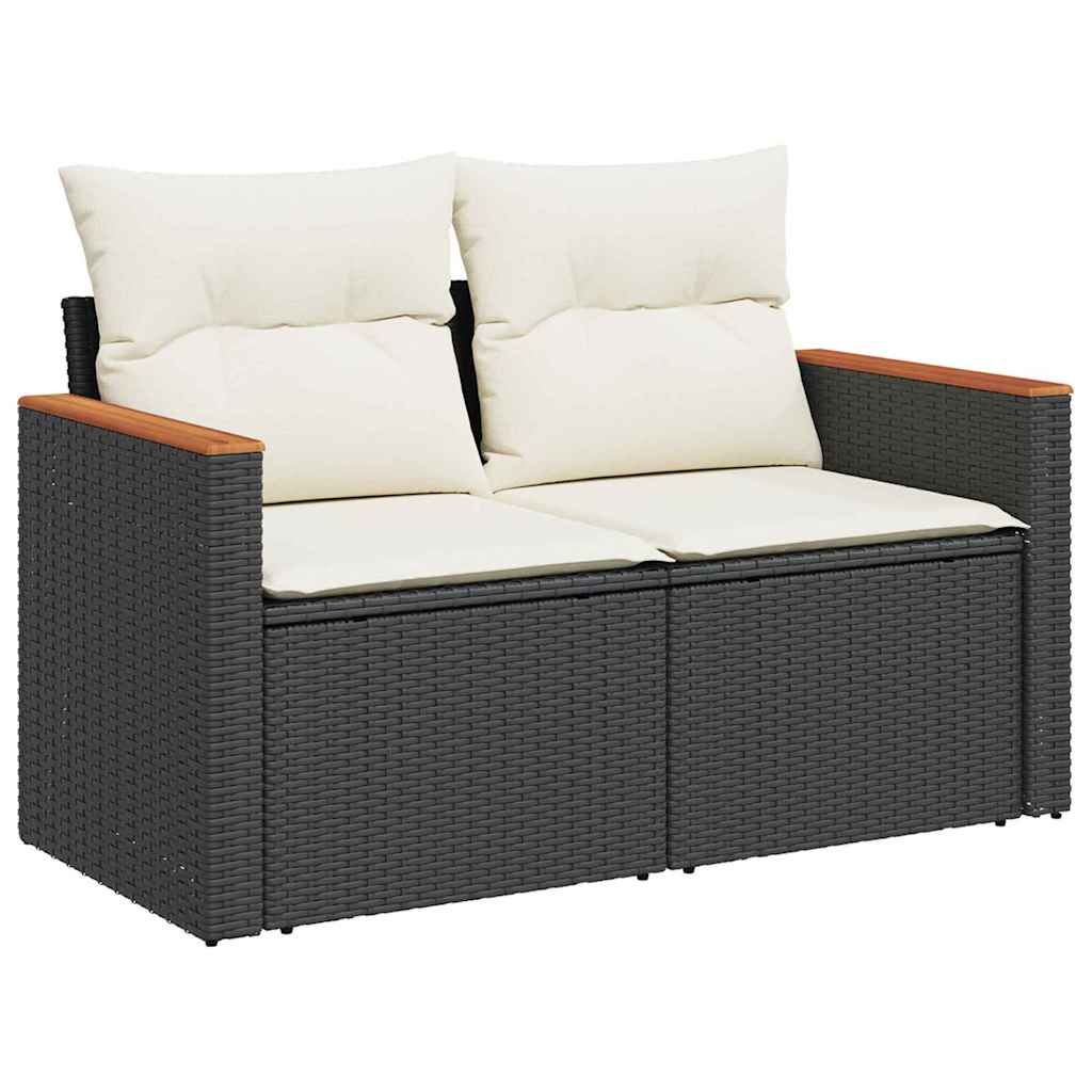 10 dalių sodo sofa rinkinys su pagalvėlėmis Juoda Poli Ratanas Akacija - Namų Idėja