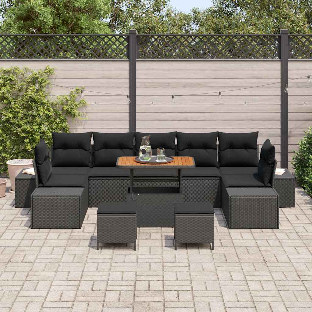 10 Dalių Sodo Sofa Rinkinys Su Pagalvėlėmis Juoda Poli Ratanas Akacija - Namų Idėja