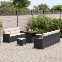 10 dalių sodo sofa rinkinys su pagalvėlėmis Juoda Poli Ratanas Akacija - Namų Idėja