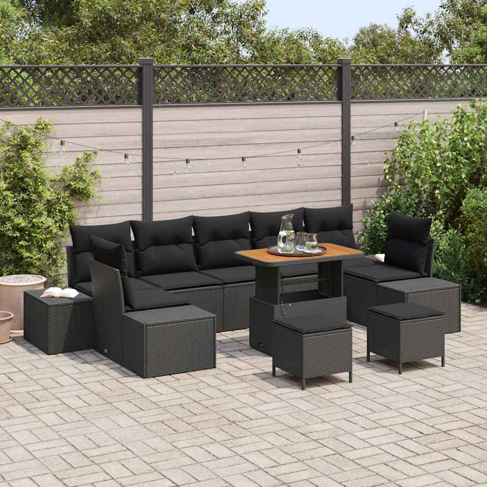 10 Dalių Sodo Sofa Rinkinys Su Pagalvėlėmis Juoda Poli Ratanas Akacija - Namų Idėja