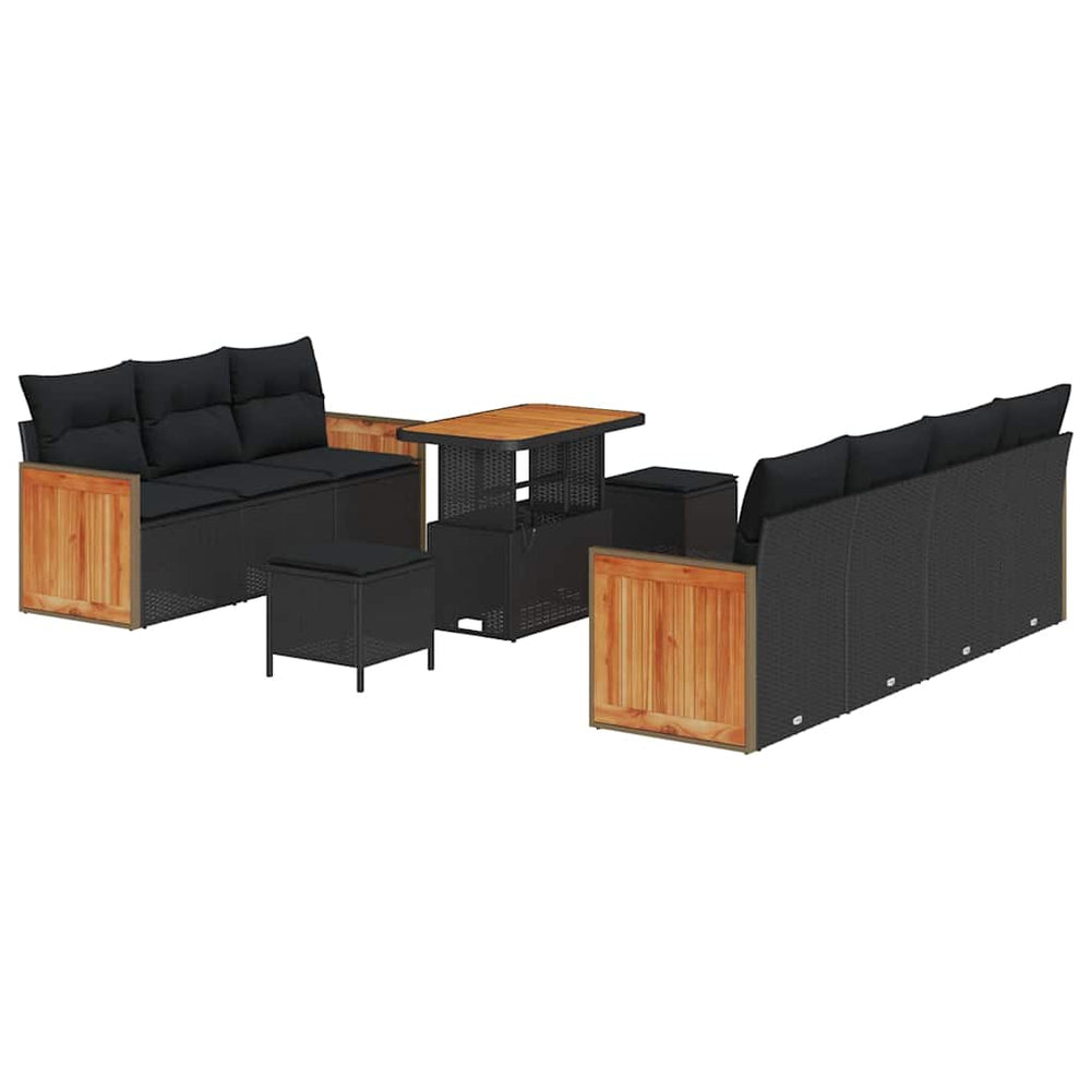 10 Dalių Sodo Sofa Rinkinys Su Pagalvėlėmis Juodas Poli Ratanas Akacija - Namų Idėja