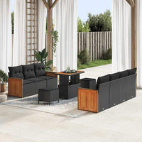 10 Dalių Sodo Sofa Rinkinys Su Pagalvėlėmis Juodas Poli Ratanas Akacija - Namų Idėja