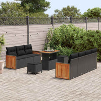 10 Dalių Sodo Sofa Rinkinys Su Pagalvėlėmis Juodas Poli Ratanas Akacija - Namų Idėja