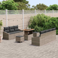 10 dalių Sodo Sofa Rinkinys su Pagalvėlėmis Pilka Poli Ratanas Akacija - Namų Idėja