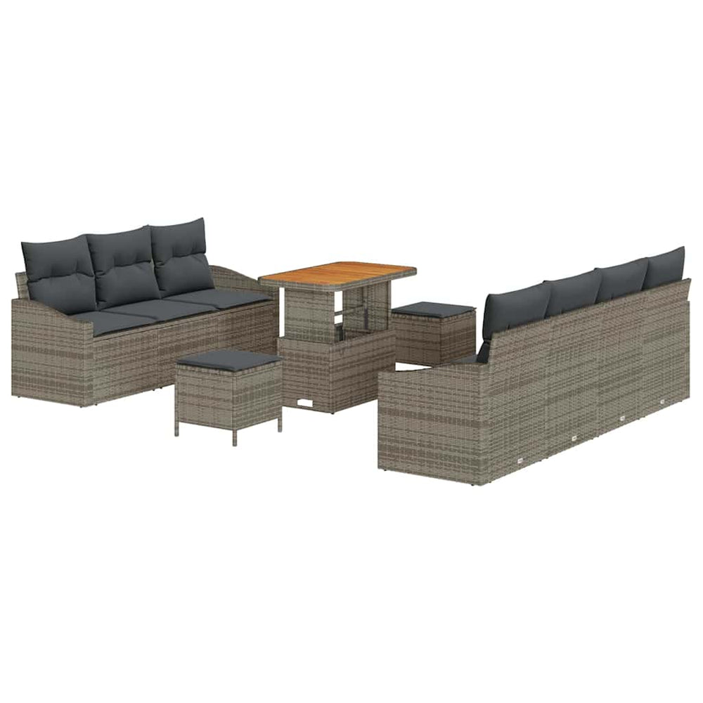10 dalių Sodo Sofa Rinkinys su Pagalvėlėmis Pilka Poli Ratanas Akacija - Namų Idėja