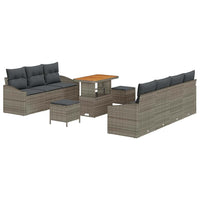 10 dalių Sodo Sofa Rinkinys su Pagalvėlėmis Pilka Poli Ratanas Akacija - Namų Idėja