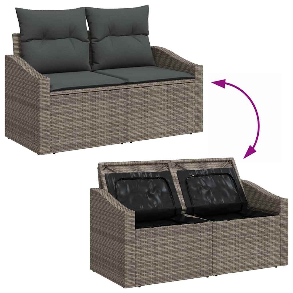 10 dalių Sodo Sofa Rinkinys su Pagalvėlėmis Pilka Poli Ratanas Akacija - Namų Idėja