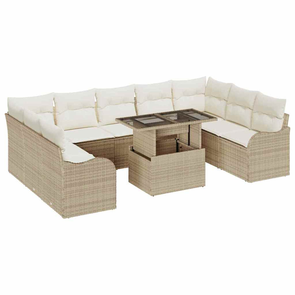 10 dalių sodo sofa rinkinys su pagalvėlėmis Smėlio poli ratanas - Namų Idėja