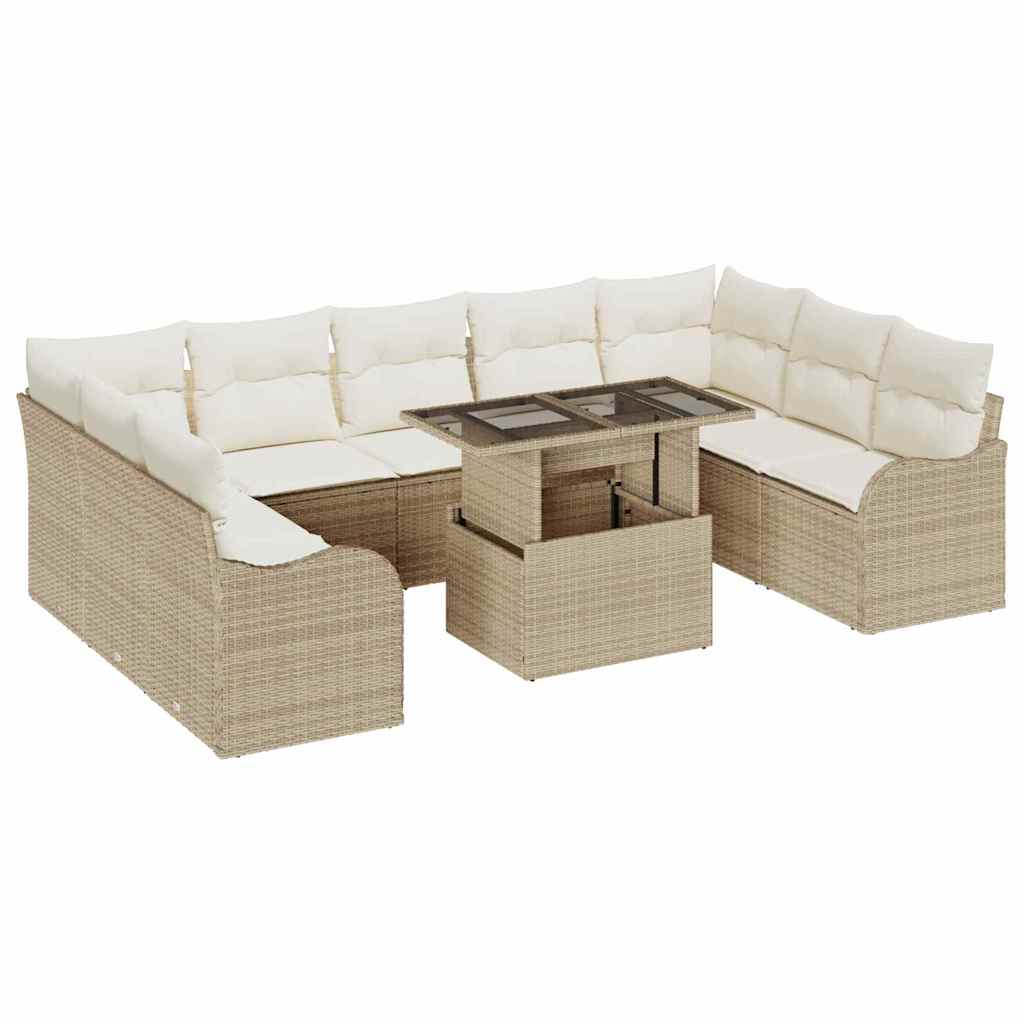 10 dalių sodo sofa rinkinys su pagalvėlėmis Smėlio poli ratanas - Namų Idėja