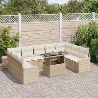 10 dalių sodo sofa rinkinys su pagalvėlėmis Smėlio poli ratanas - Namų Idėja