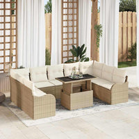 10 dalių sodo sofa rinkinys su pagalvėlėmis Smėlio poli ratanas - Namų Idėja