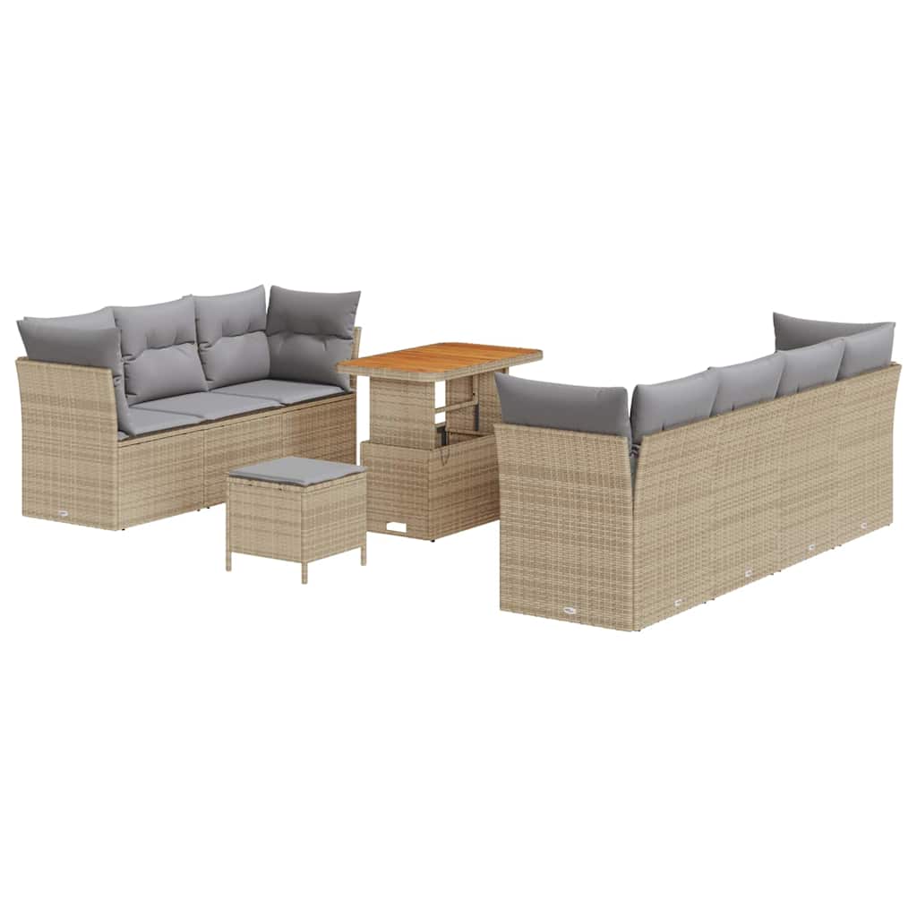 10 Dalių Sodo Sofa Rinkinys Su Pagalvėlėmis Smėlio Poli Ratanas Akacija - Namų Idėja