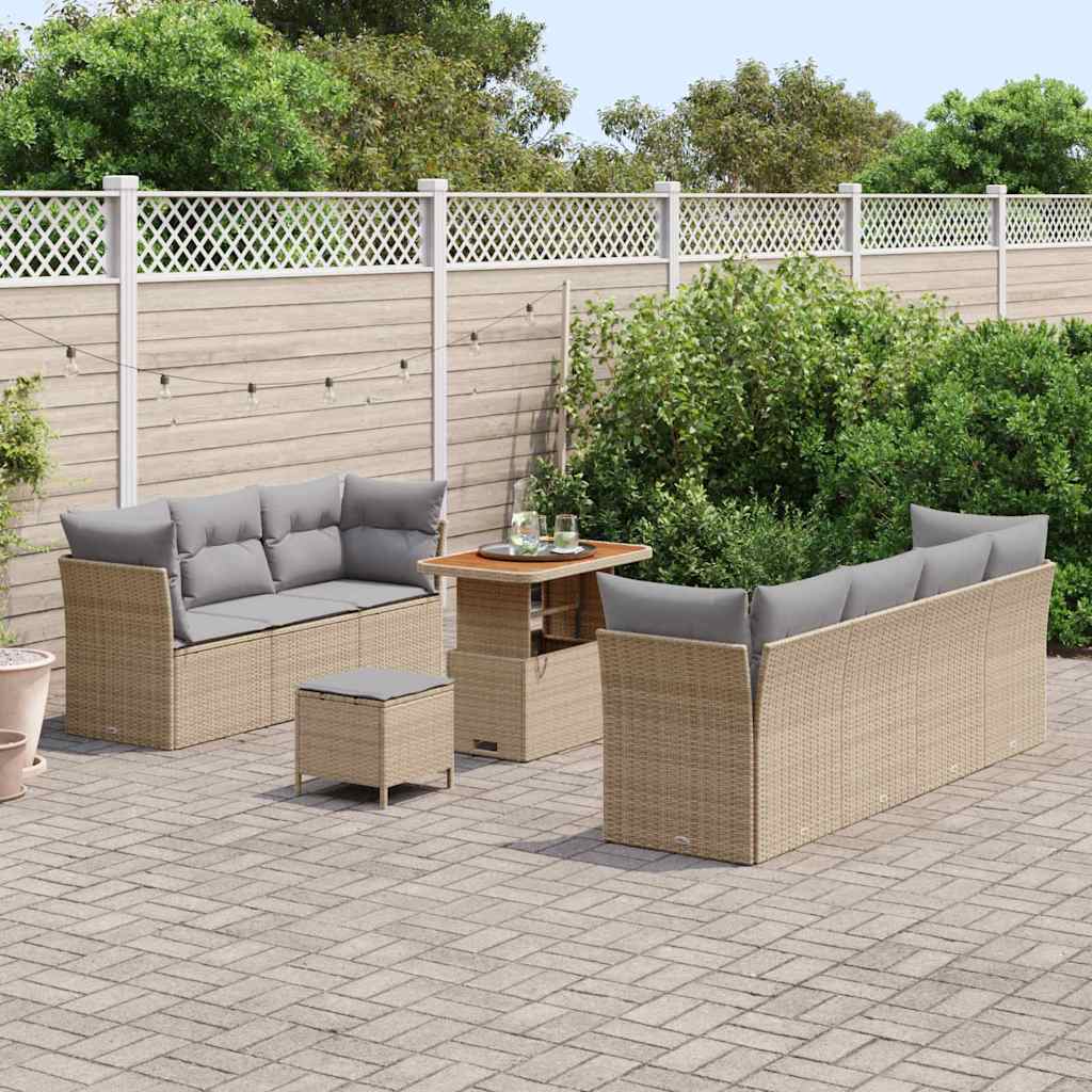 10 Dalių Sodo Sofa Rinkinys Su Pagalvėlėmis Smėlio Poli Ratanas Akacija - Namų Idėja