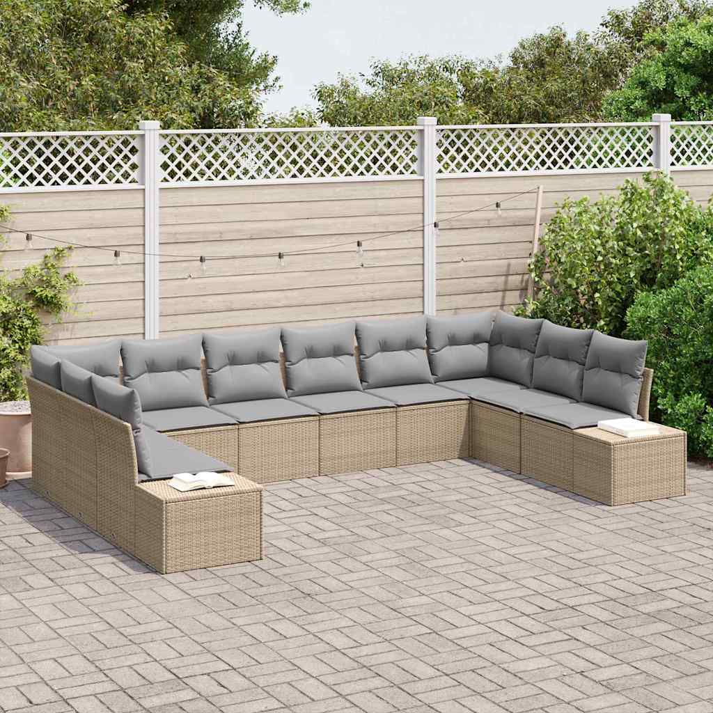 10 dalių sodo sofa rinkinys su pagalvėlėmis smėlio poli ratanui - Namų Idėja