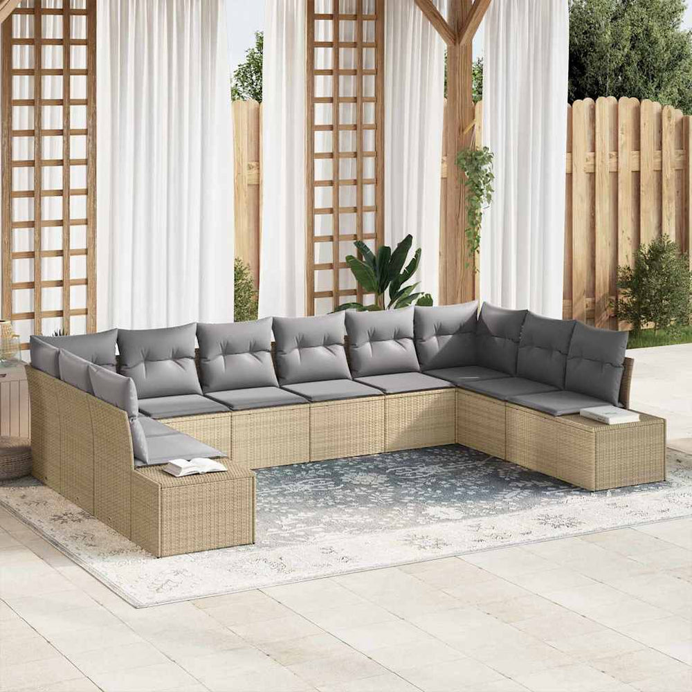10 dalių sodo sofa rinkinys su pagalvėlėmis smėlio poli ratanui - Namų Idėja