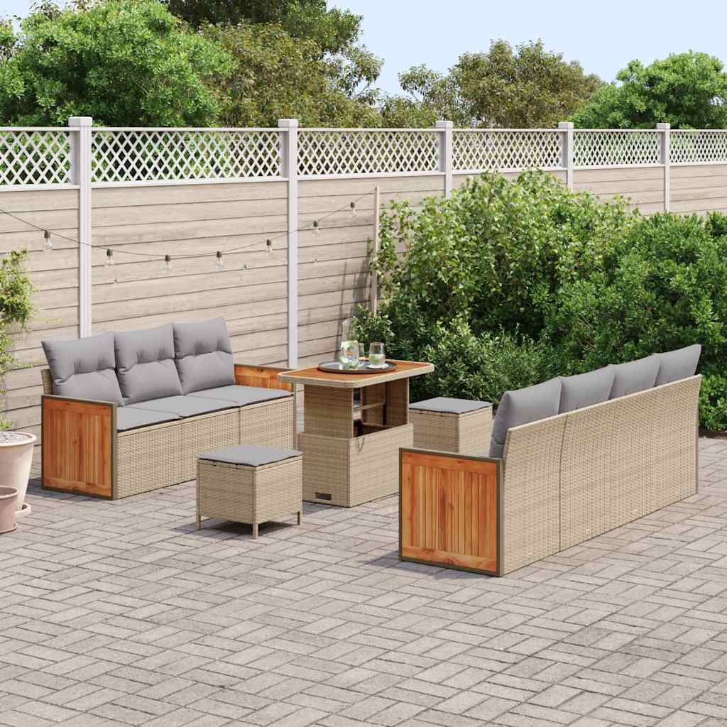 10 dalių sodo sofa rinkinys su pagalvėlėmis smėlio poli rattan akacija - Namų Idėja