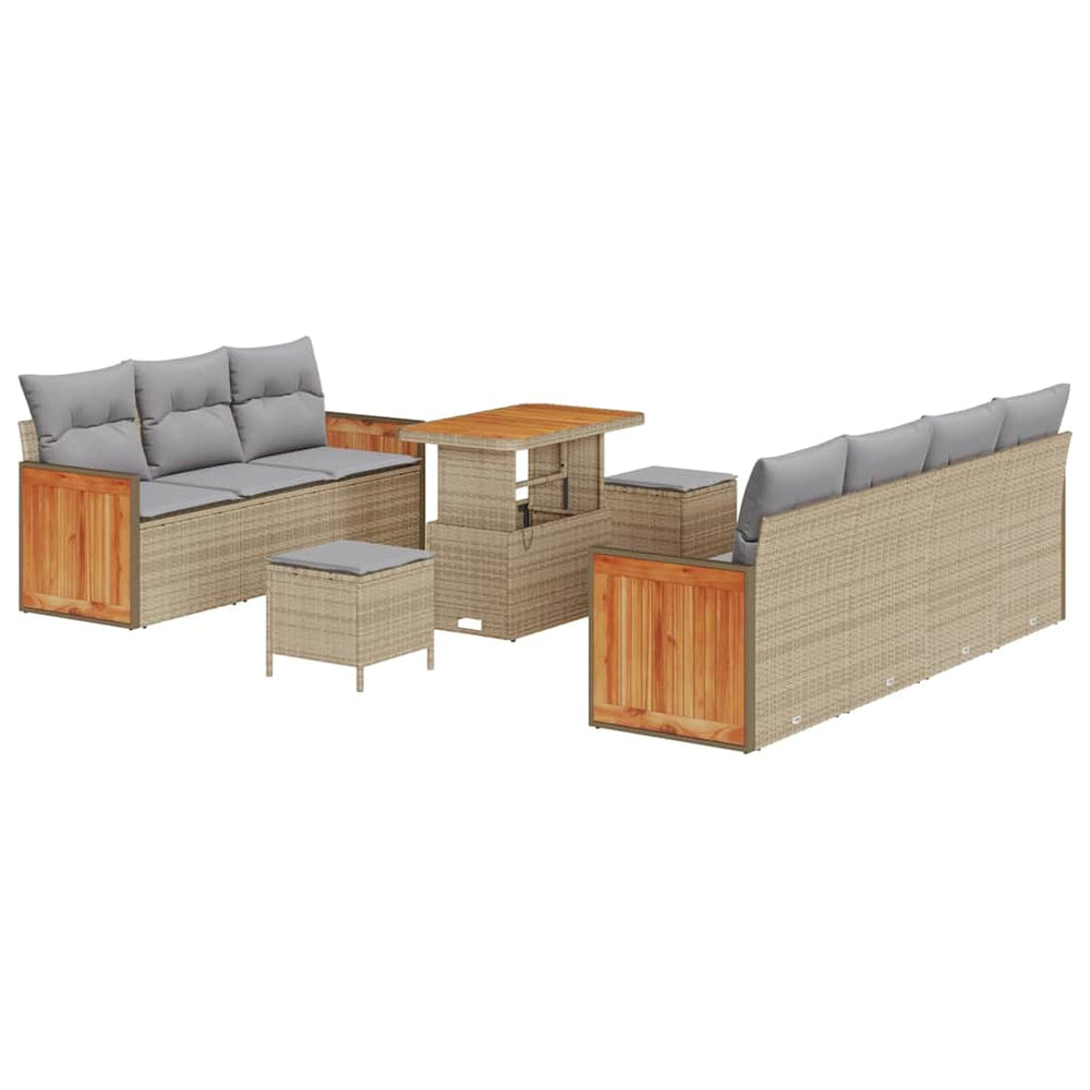 10 dalių sodo sofa rinkinys su pagalvėlėmis smėlio poli rattan akacija - Namų Idėja