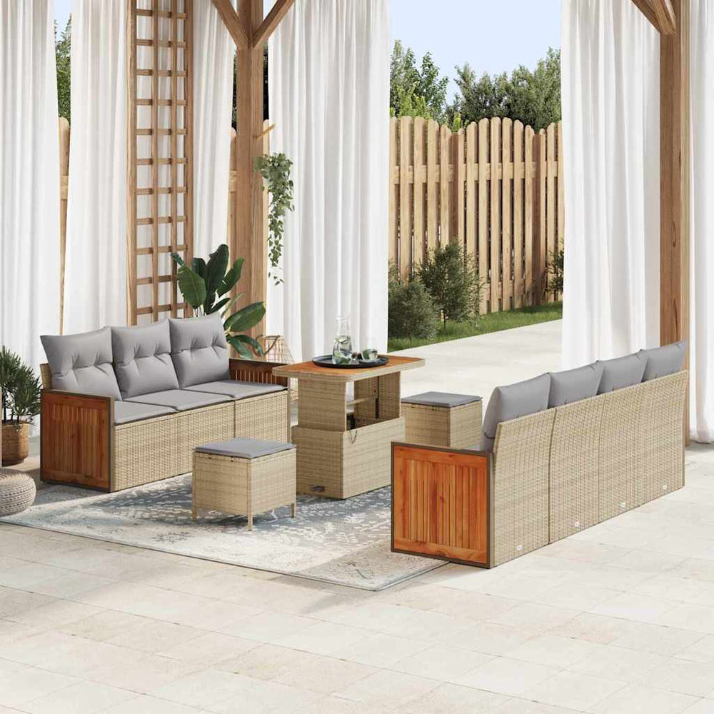 10 dalių sodo sofa rinkinys su pagalvėlėmis smėlio poli rattan akacija - Namų Idėja