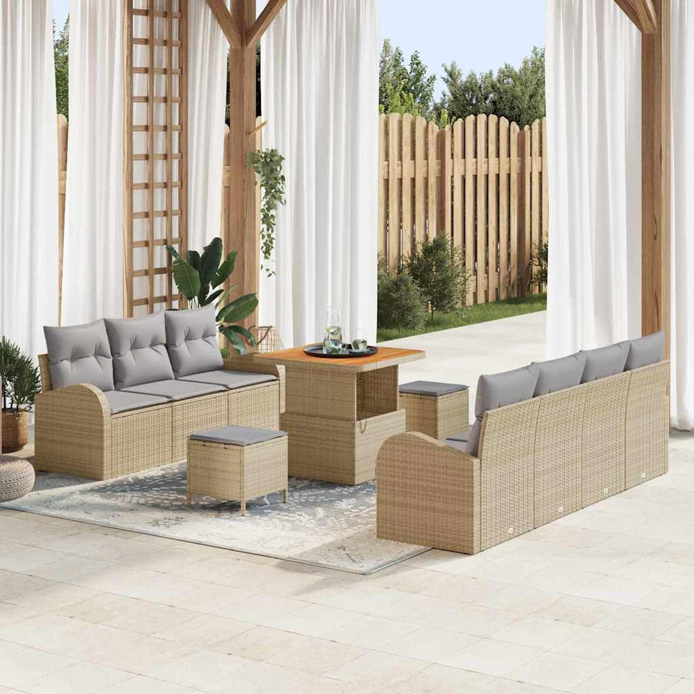 10 dalių sodo sofa rinkinys su pagalvėlėmis Smėlio poliratanas akacijos - Namų Idėja