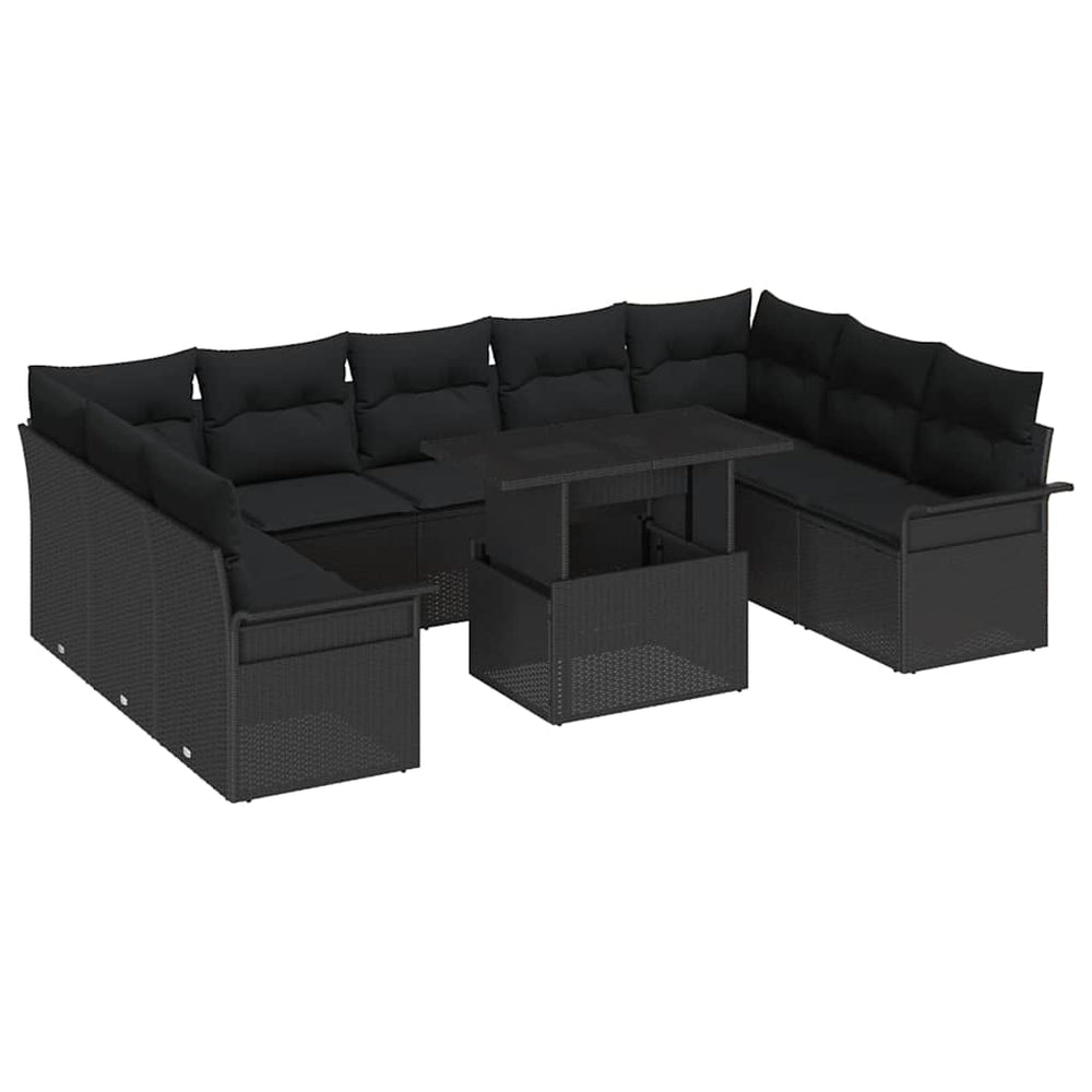10 dalių sodo sofa rinkinys su pagalvėmis Juoda Poliratanas - Namų Idėja
