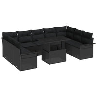 10 dalių sodo sofa rinkinys su pagalvėmis Juoda Poliratanas - Namų Idėja