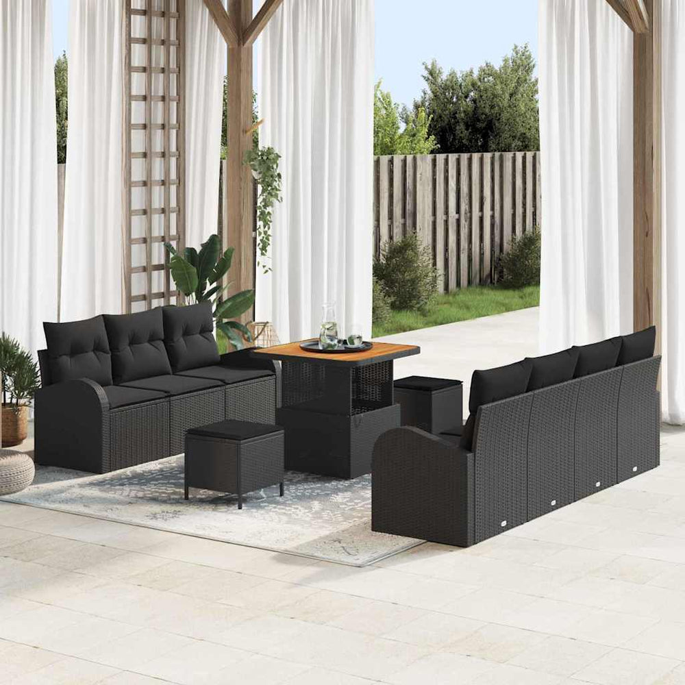 10 dalių sodo sofa rinkinys su pagalvėmis juodas poli ratanas akacija - Namų Idėja