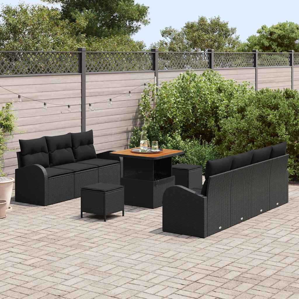 10 dalių sodo sofa rinkinys su pagalvėmis juodas poli ratanas akacija - Namų Idėja