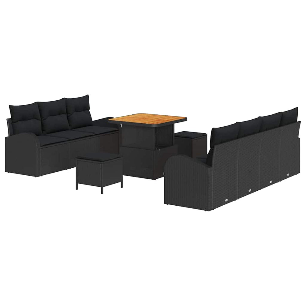 10 dalių sodo sofa rinkinys su pagalvėmis juodas poli ratanas akacija - Namų Idėja