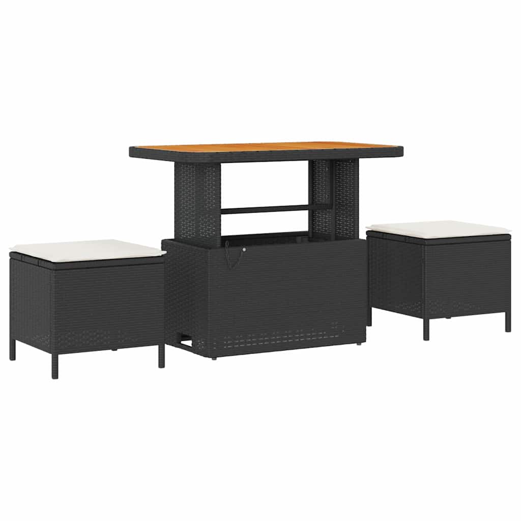 10 dalių sodo sofa rinkinys su pagalvėmis Juodas Poliratanas Akacija - Namų Idėja