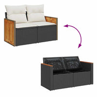 10 dalių sodo sofa rinkinys su pagalvėmis Juodas Poliratanas Akacija - Namų Idėja