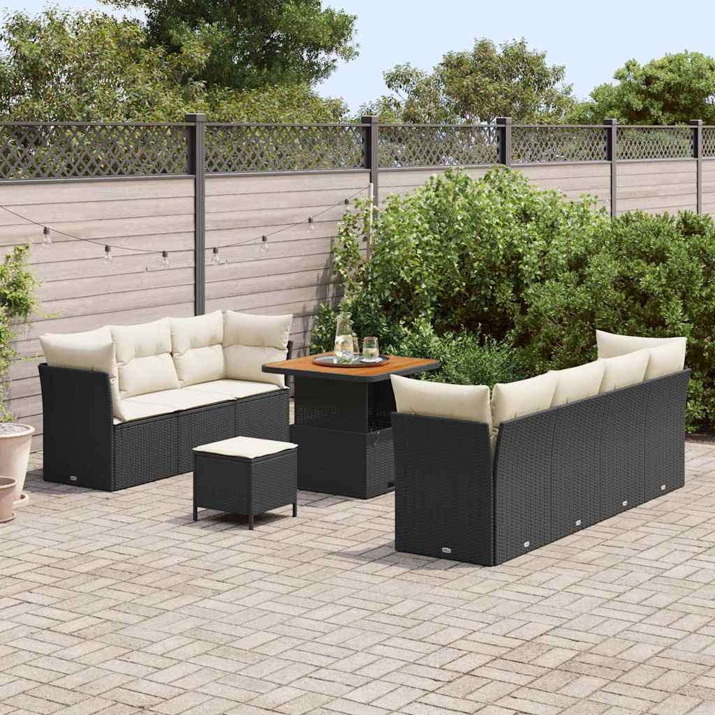 10 dalių sodo sofa rinkinys su pagalvėmis juodo poli ratan ir akacijos - Namų Idėja