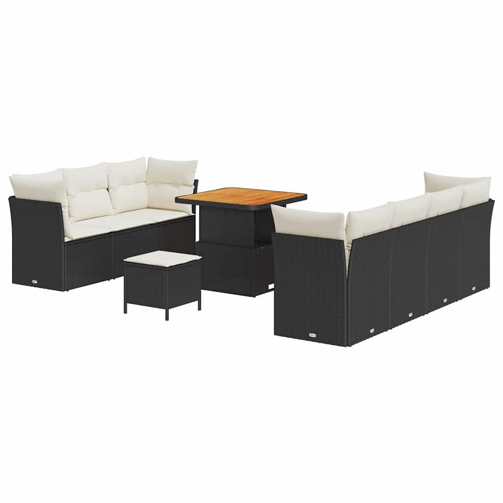10 dalių sodo sofa rinkinys su pagalvėmis juodo poli ratan ir akacijos - Namų Idėja