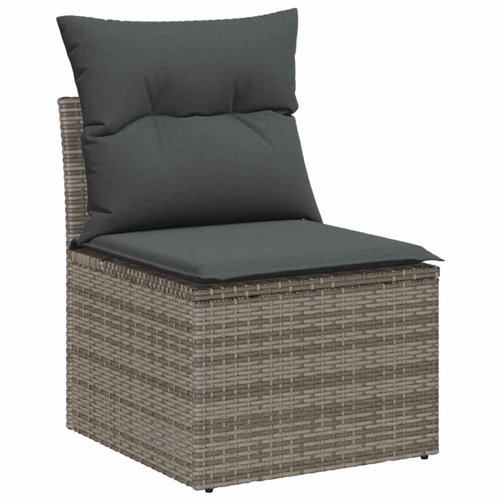 10 dalių sodo sofa rinkinys su pagalvėmis, pilkas poli ratanas, akacija - Namų Idėja