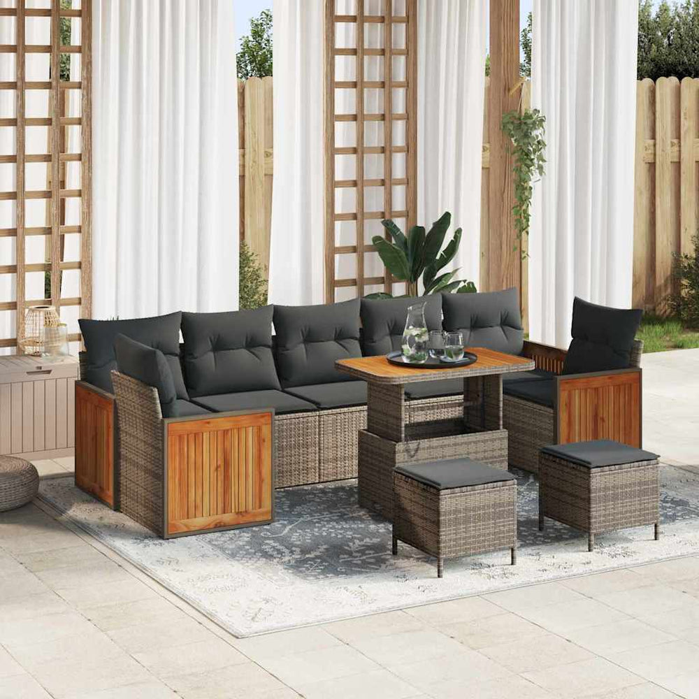 10 dalių Sodo Sofa Rinkinys su Pagalvėmis Pilkas Poli Ratanas Akacijos - Namų Idėja