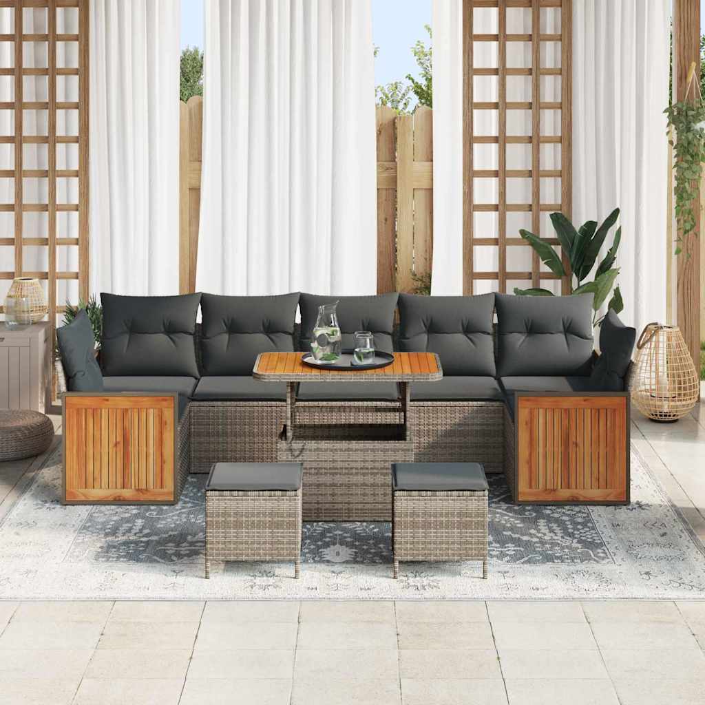 10 dalių Sodo Sofa Rinkinys su Pagalvėmis Pilkas Poli Ratanas Akacijos - Namų Idėja