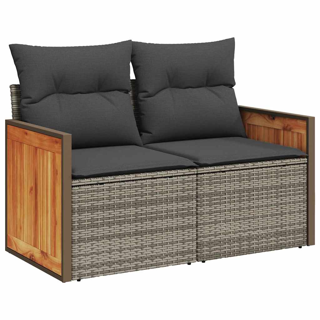 10 dalių Sodo Sofa Rinkinys su Pagalvėmis Pilkas Poli Ratanas Akacijos - Namų Idėja