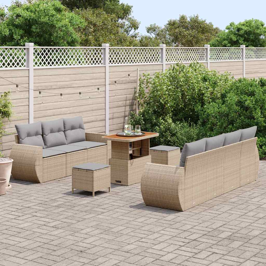 10 dalių sodo sofa rinkinys su pagalvėmis smėlio poli ratanas akacijos - Namų Idėja