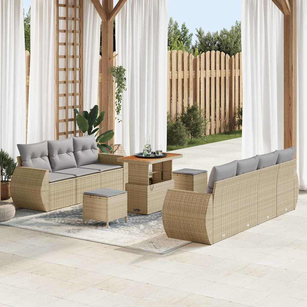 10 dalių sodo sofa rinkinys su pagalvėmis smėlio poli ratanas akacijos - Namų Idėja