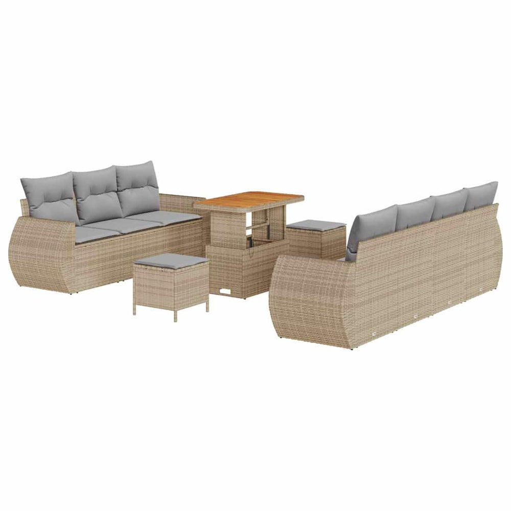 10 dalių sodo sofa rinkinys su pagalvėmis smėlio poli ratanas akacijos - Namų Idėja