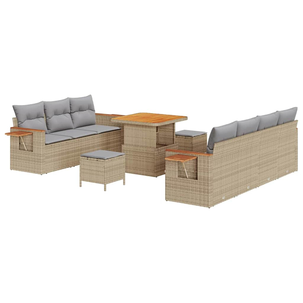 10 dalių sodo sofa rinkinys su pagalvėmis Smėlio poliratanas akacija - Namų Idėja