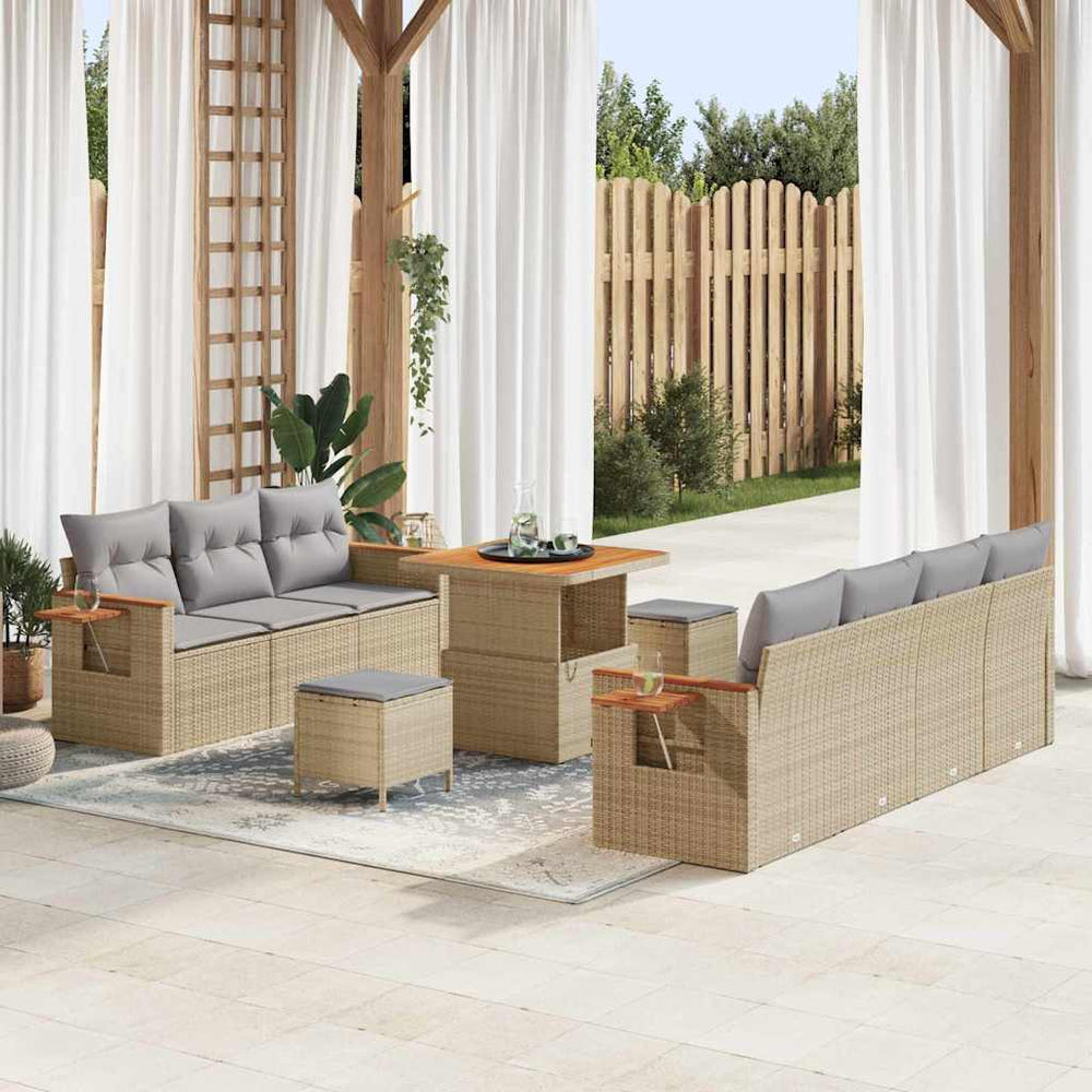 10 dalių sodo sofa rinkinys su pagalvėmis Smėlio poliratanas akacija - Namų Idėja