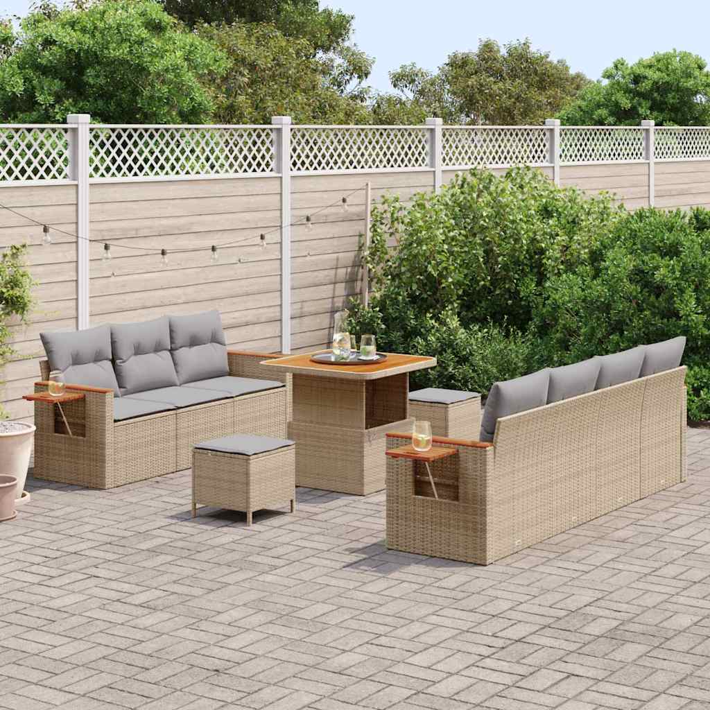10 dalių sodo sofa rinkinys su pagalvėmis Smėlio poliratanas akacija - Namų Idėja