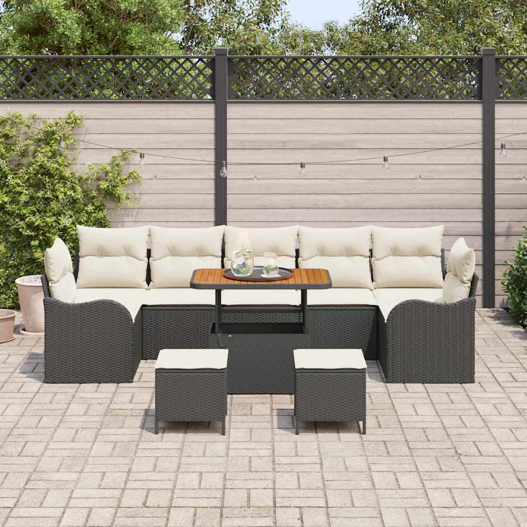 10 dalių sodo sofa su pagalvėlėmis juoda poli ratanas akacijos - Namų Idėja