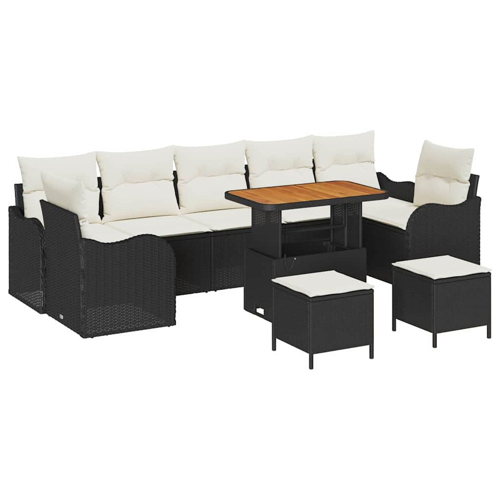 10 dalių sodo sofa su pagalvėlėmis juoda poli ratanas akacijos - Namų Idėja