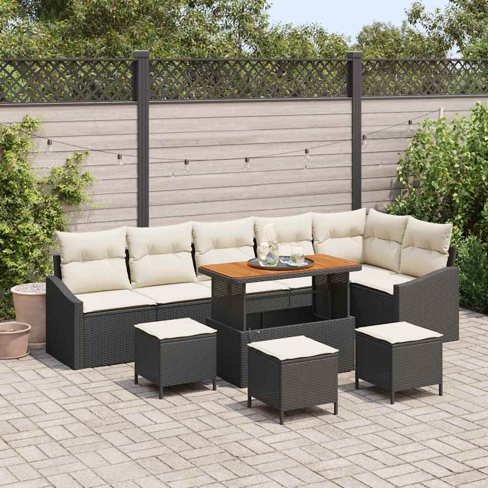 10 dalių sodo sofa su pagalvėlėmis juodas poli ratanas akacijos - Namų Idėja