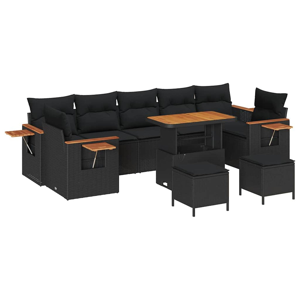 10 dalių sodo sofa su pagalvėmis, juodas poli ratanas akacija - Namų Idėja