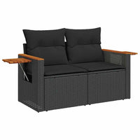 10 dalių sodo sofa su pagalvėmis, juodas poli ratanas akacija - Namų Idėja