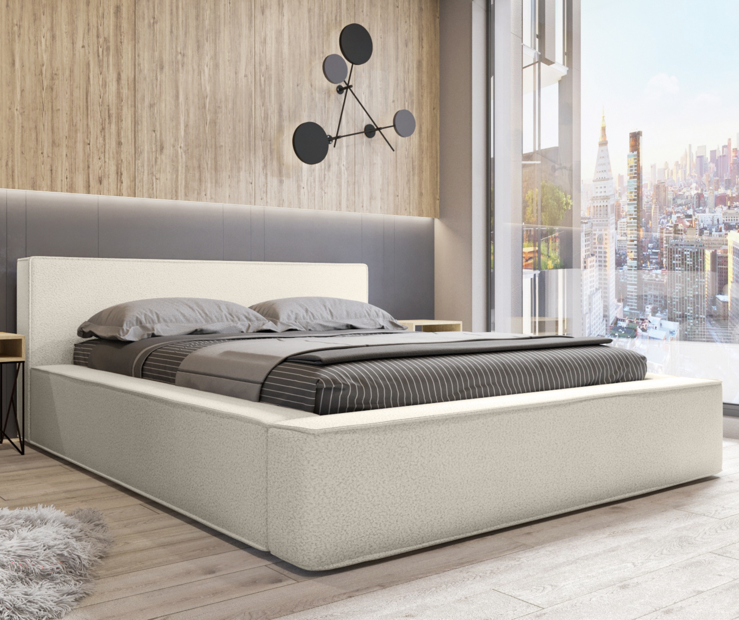 Bed BERNAND, light sand textured